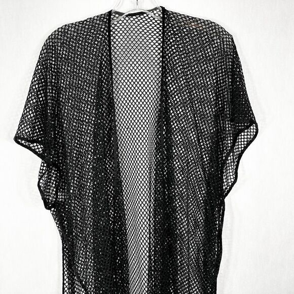 Just Be One Size Swim Cover Up Mesh Tasseled Black Swimwear Short Sleeve 1222 - Picture 4 of 7